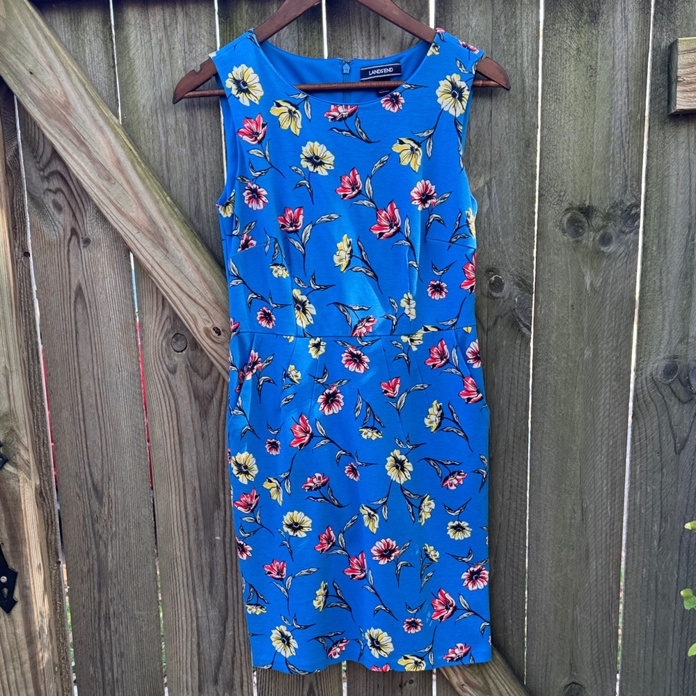 Lands' End Blue Floral Midi Dress NWOT